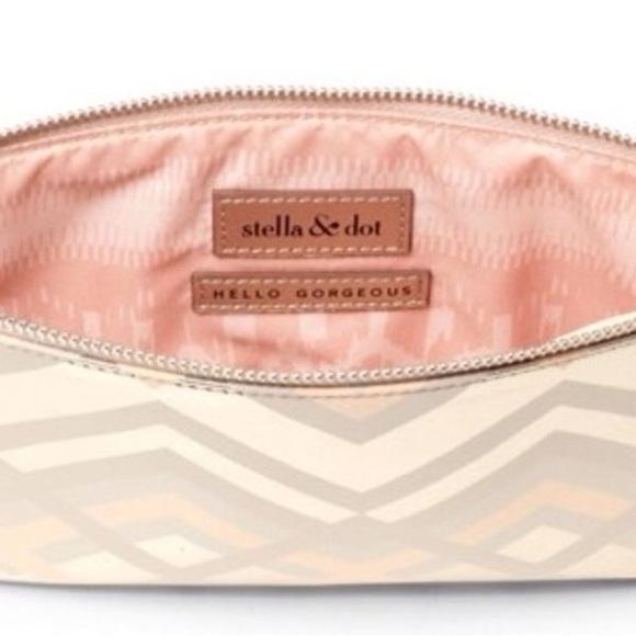Stella & Dot Cosmetic Bag Makeup Pouch Metallic Grey Pink NWOT - Picture 5 of 11